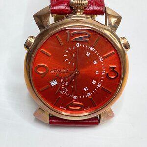 Gaga Milano Manual Wind Chrono Rose Gold Tone Red Dial Watch SS157